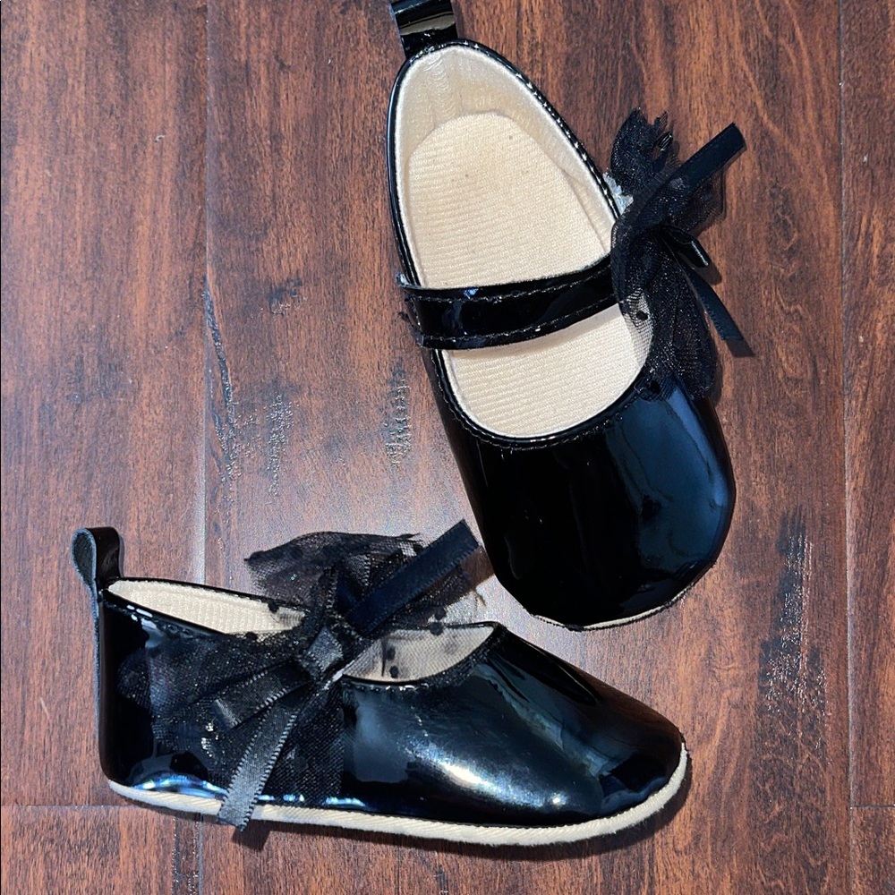 4 For $12 Baby Girls Black Shoes with Bow